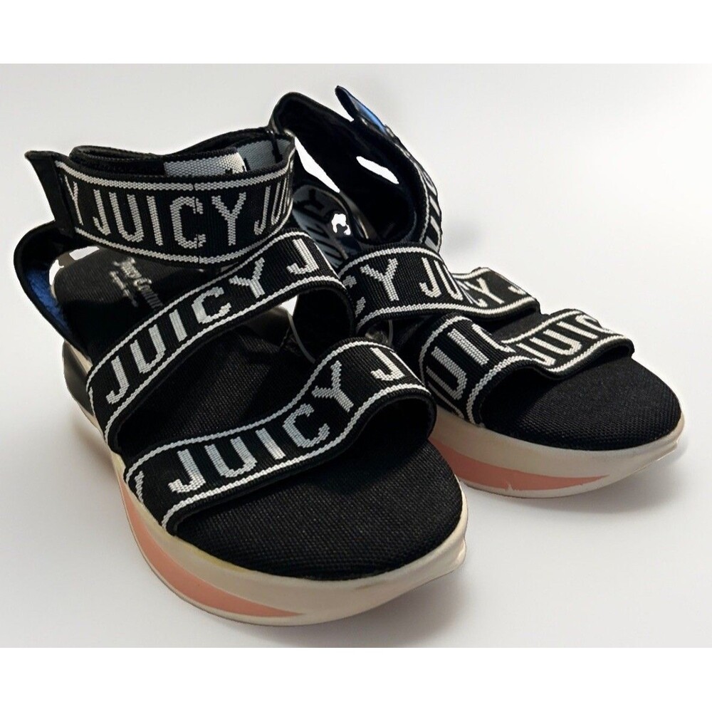 Juicy Couture Size 8 Impulse Logo Strap Platform Sandal Black White